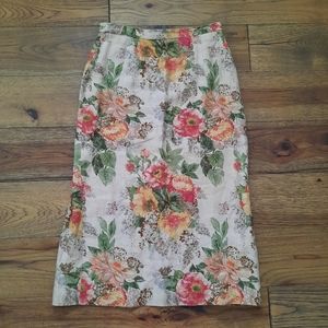 Talbots Modest Linen Pastel Floral Cottagecore Skirt Petite